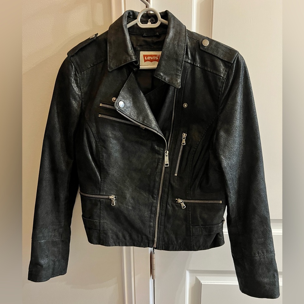 Levi Black Leather Jacket- Gently Worn Medium